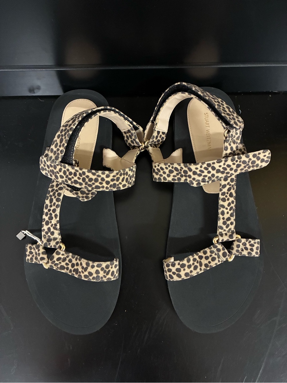 Stuart Weitzman Leopard-Print Strappy Sandals - Beige/Black Sz 12